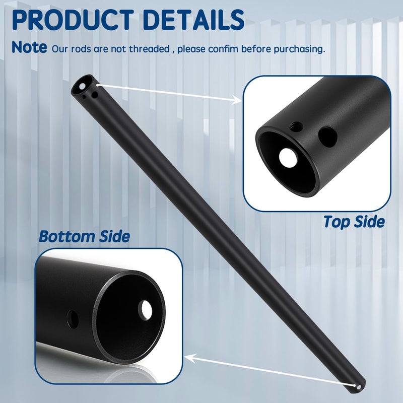 Feylan 16 Inch Ceiling Fan Downrod with UL Wires, Matte Black, 1-Inch Diameter, Unthreaded - Image 1